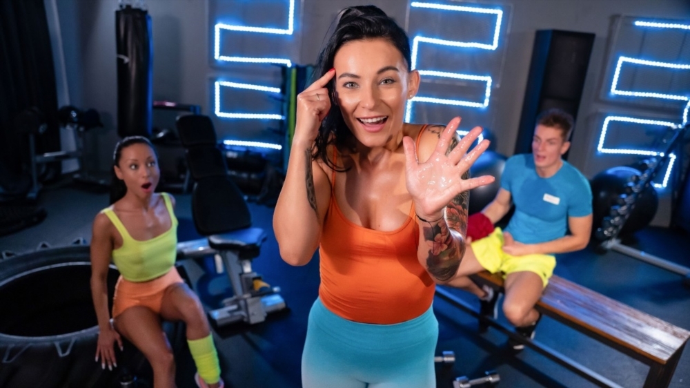 Big Cock Gym Threesome With Babes